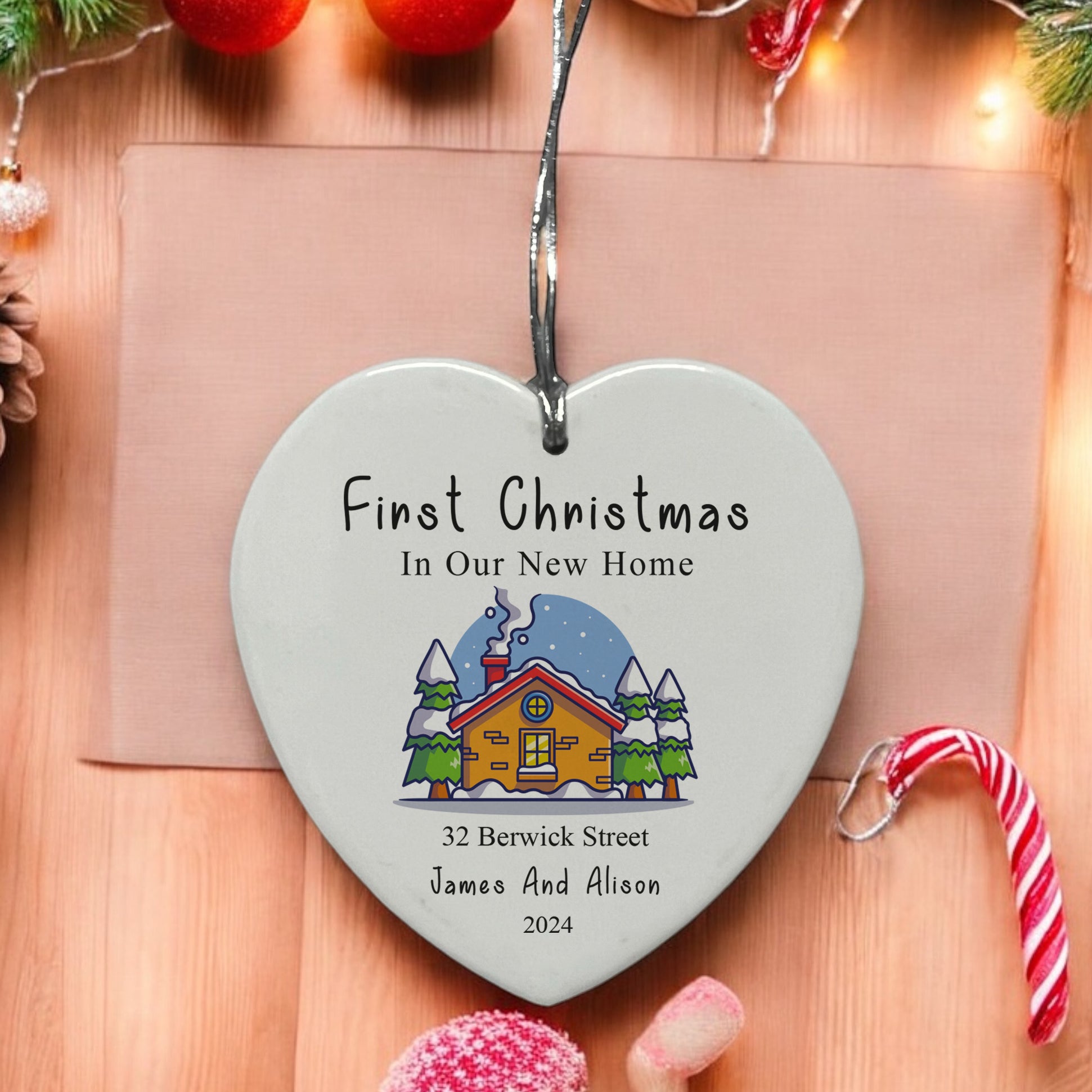 Personalised First Home Ceramic Heart Decoration For Christmas Personalised Heart Gifts ukgiftstoreonline