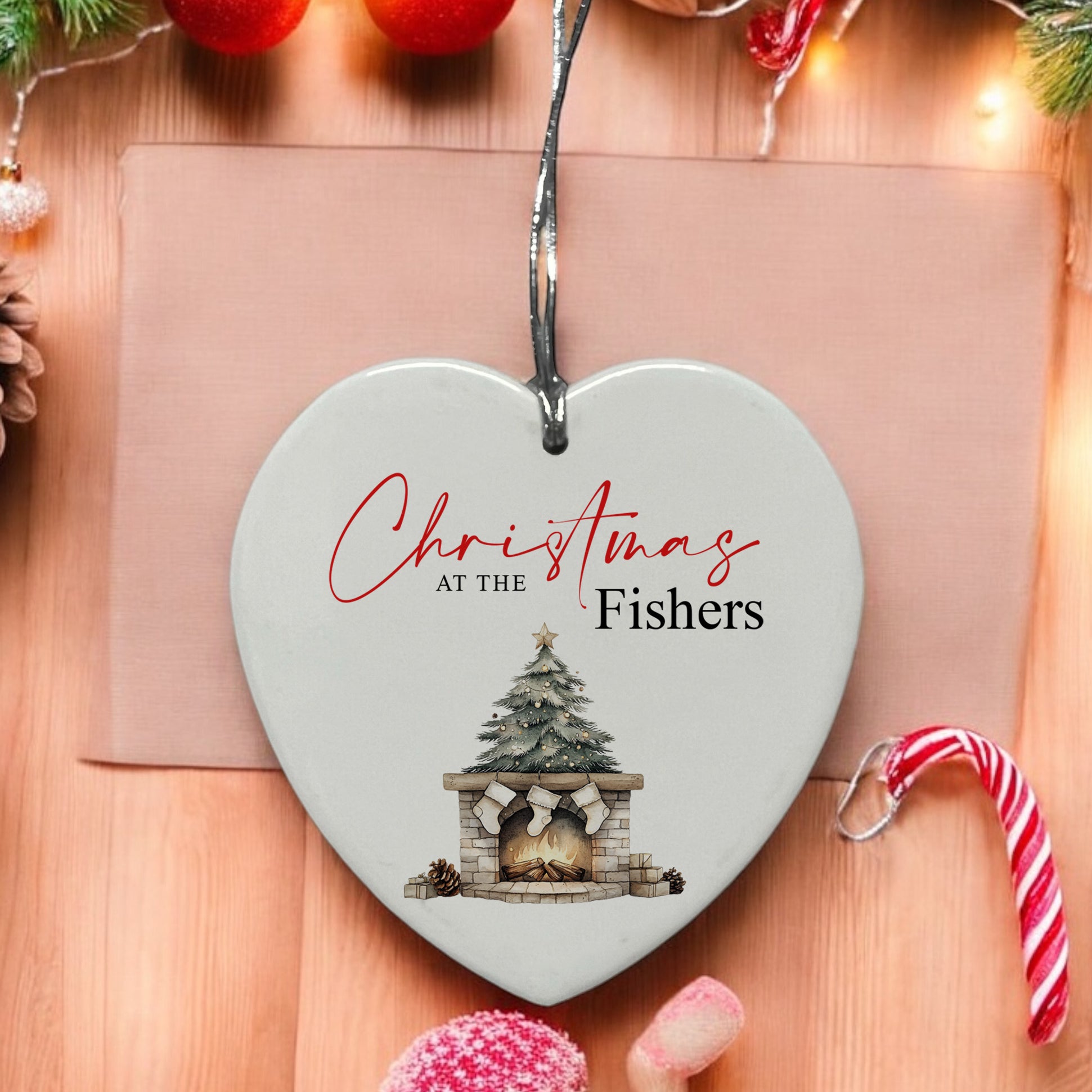 Large Ceramic Christmas Heart Gift Personalised With Fireplace Personalised Heart Gifts ukgiftstoreonline