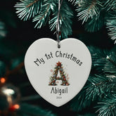 Personalised My 1st Christmas Ceramic Heart Decoration With Decor