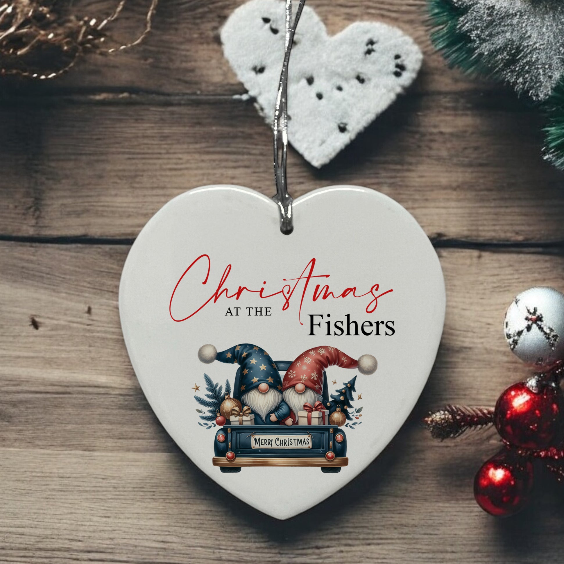 Large Ceramic Christmas Heart Gift Personalised With Gnomes Personalised Heart Gifts ukgiftstoreonline