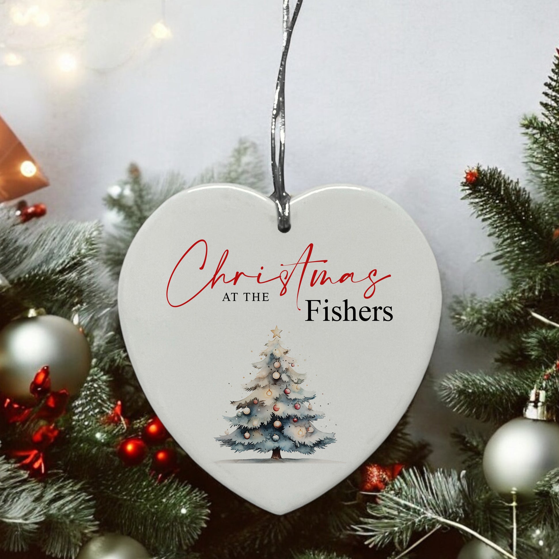 Large Ceramic Christmas Heart Gift Personalised With Tree Personalised Heart Gifts ukgiftstoreonline
