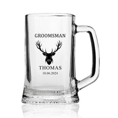Personalised Wedding Beer Tankard Gift with Bow With Stag