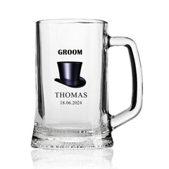 Personalised Wedding Beer Tankard Gift with Bow With Top Hat