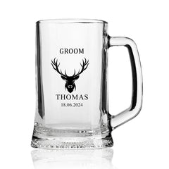 Personalised Wedding Beer Tankard Gift with Bow With Stag