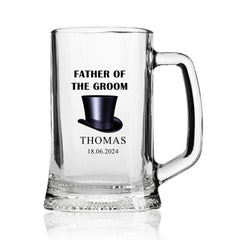 Personalised Wedding Beer Tankard Gift with Bow With Top Hat