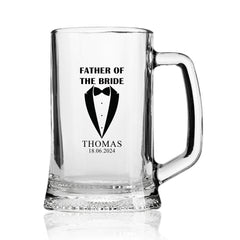 Personalised Wedding Beer Tankard Gift with tuxedo design