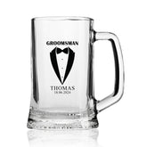 Personalised Wedding Beer Tankard Gift with tuxedo design
