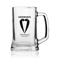 Personalised Wedding Beer Tankard Gift with tuxedo design