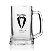 Personalised Wedding Beer Tankard Gift with tuxedo design