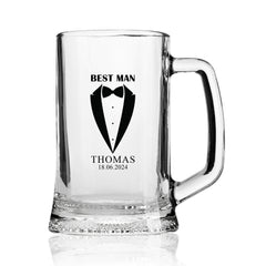 Personalised Wedding Beer Tankard Gift with tuxedo design