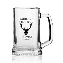Personalised Wedding Beer Tankard Gift with Bow With Stag
