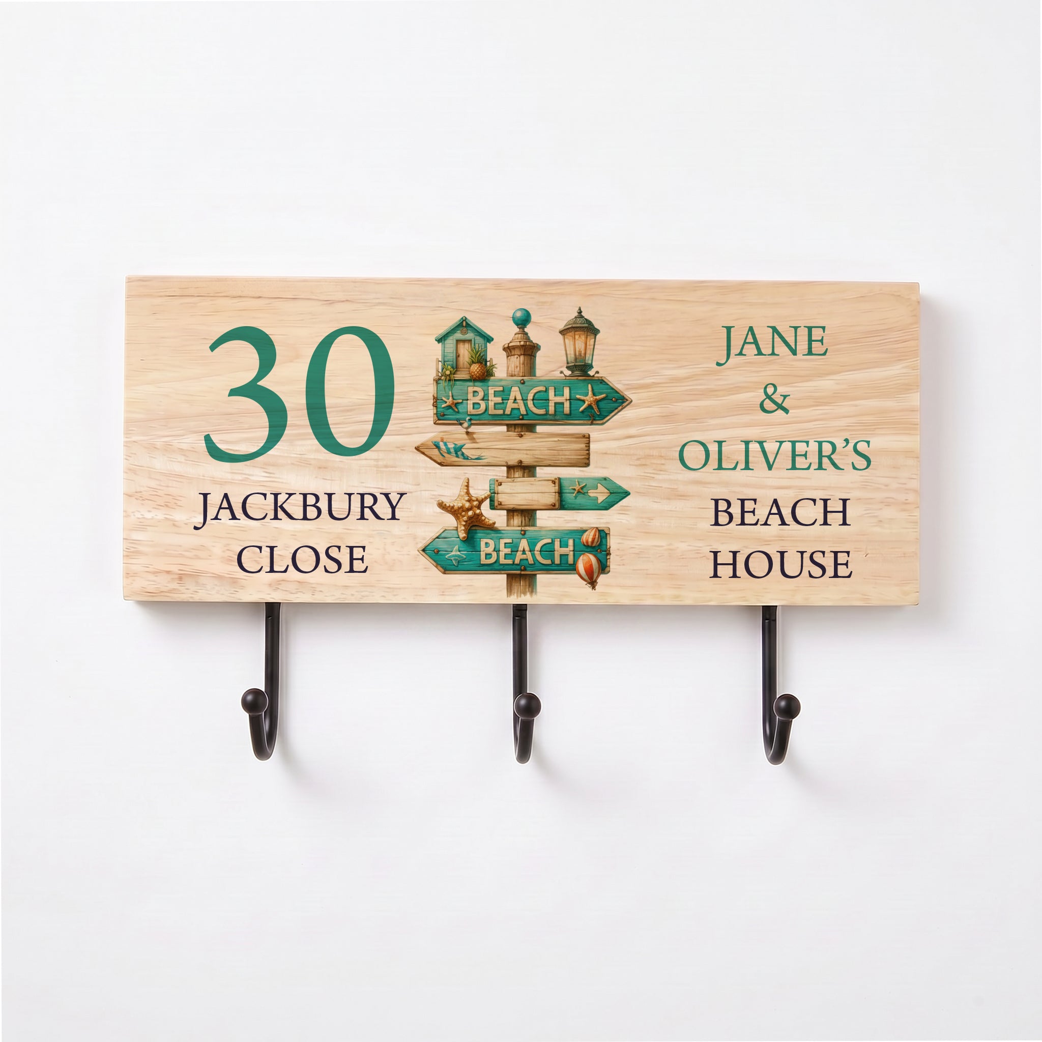 Personalised Solid Wood Key or Coat Hook Seaside Themed Beach House Sign ukgiftstoreonline