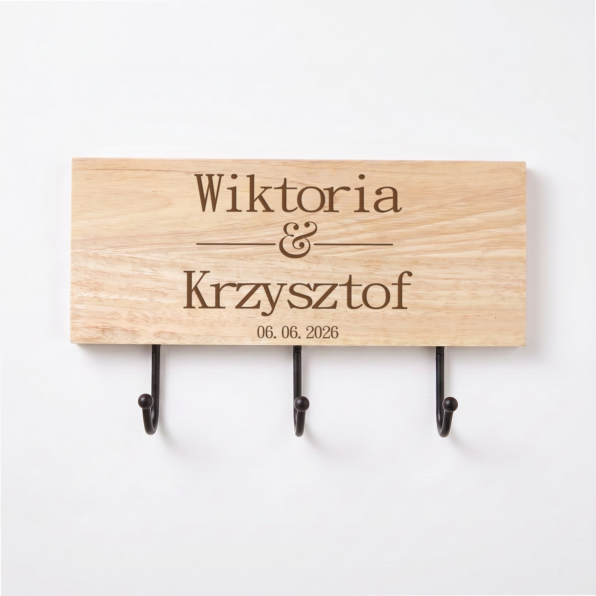Personalised Engraved Wooden Wedding or Anniversary Key or Coat Hook ukgiftstoreonline