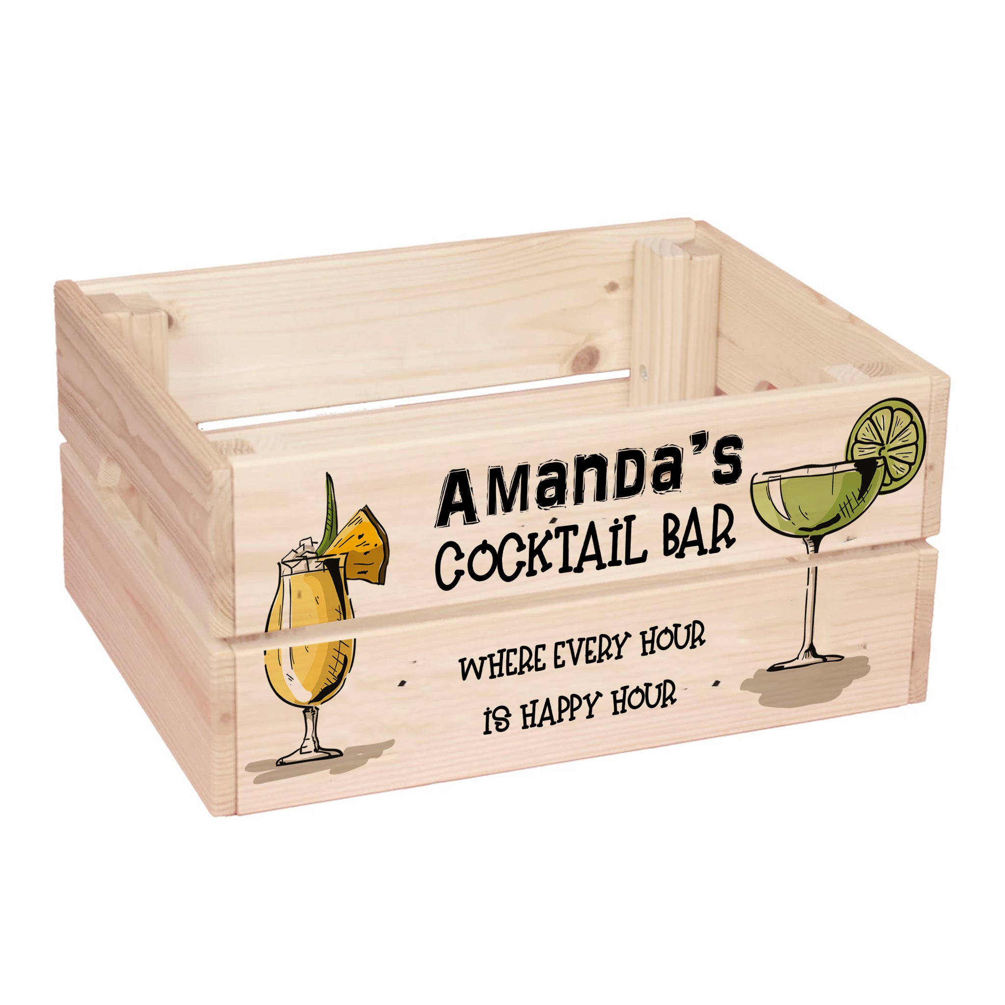 Personalised Cocktail Bar Treat Hamper Wooden Crate Gift storage crate ukgiftstoreonline