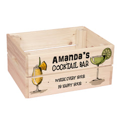 Personalised Cocktail Bar Treat Hamper Wooden Crate Gift storage crate ukgiftstoreonline