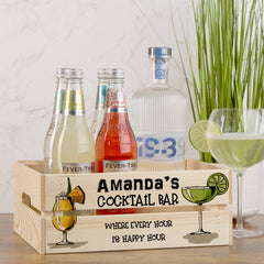 Personalised Cocktail Bar Treat Hamper Wooden Crate Gift storage crate ukgiftstoreonline