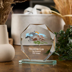 Large Jade Glass Personalised 15cm Colour Horse Racing Or Equestrian Trophy Award