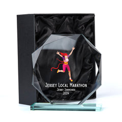 Large Jade Glass Personalised 15cm Colour Female Runner Trophy Award