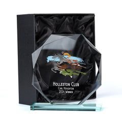 Large Jade Glass Personalised 15cm Colour Horse Racing Or Equestrian Trophy Award