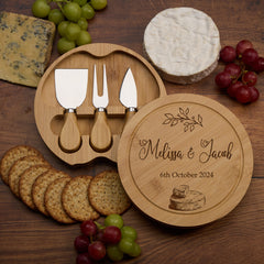 Personalised Names and Date Cheeseboard Gift Engraved With Leaf Design Cheese Board ukgiftstoreonline