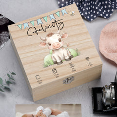 Personalised Wooden Baby Memory Keepsake Box With Cute Animals