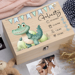 Personalised Wooden Baby Memory Keepsake Box With Cute Animals