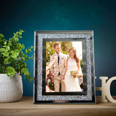 Crushed Crystals Photo Frame Silver Mirrored Crushed Jewel Crystal Diamante Picture Frame 5x7 Inch ukgiftstoreonline