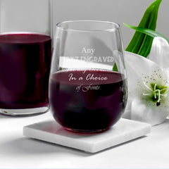 Customised Bespoke Stemless Wine Glass Glass Any Text Engraved For Any Occasion
