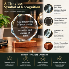 Personalised Engraved Trophy, Octagon Glass Wood Base Award Plaque Jade Glass ukgiftstoreonline