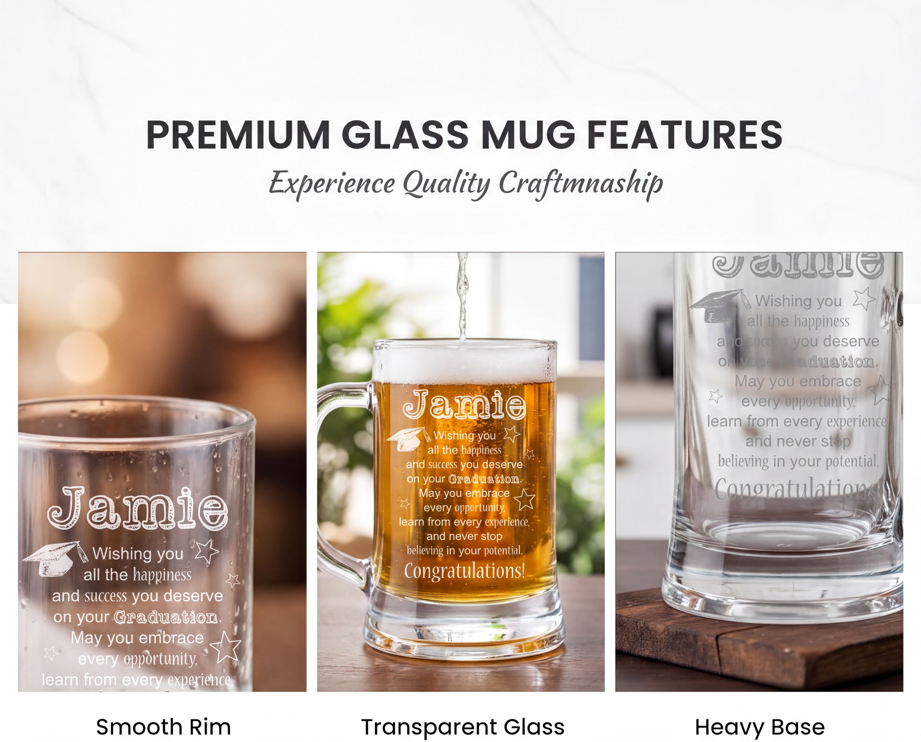 Personalised Beer Tankard – Engraved Glass Mug 510ml | Graduation Gift Boxed ukgiftstoreonline