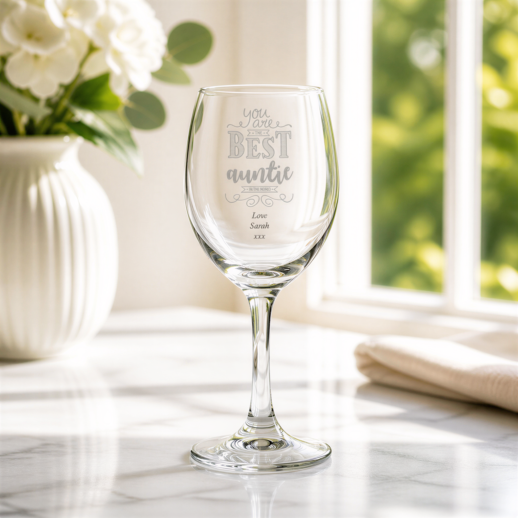 Personalised Engraved Wine Glass | Gift For Auntie, Gift Boxed Personalised glassware ukgiftstoreonline