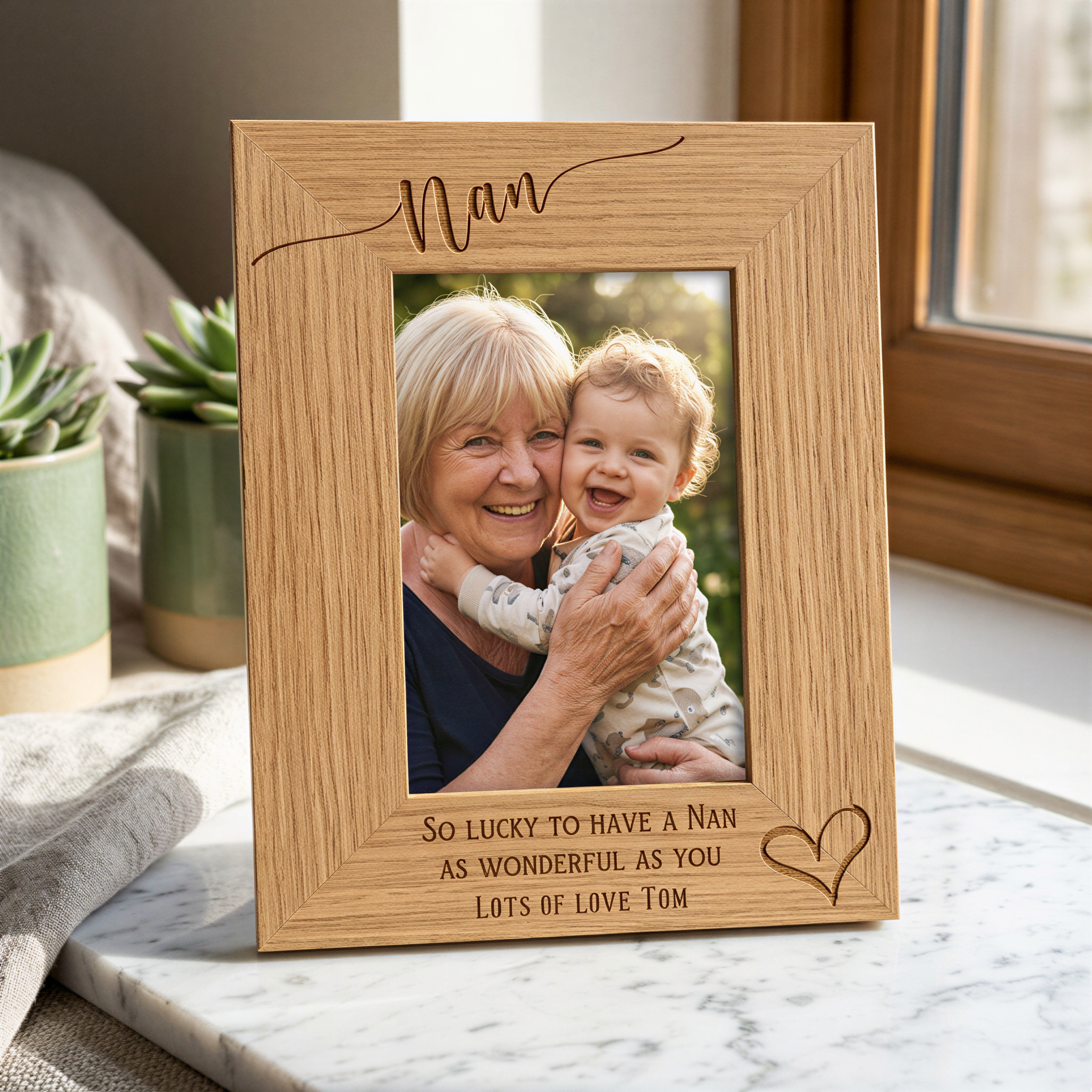 Personalised Nan Love Heart Engraved Portrait Photo Frame Gift personalised photo frames ukgiftstoreonline