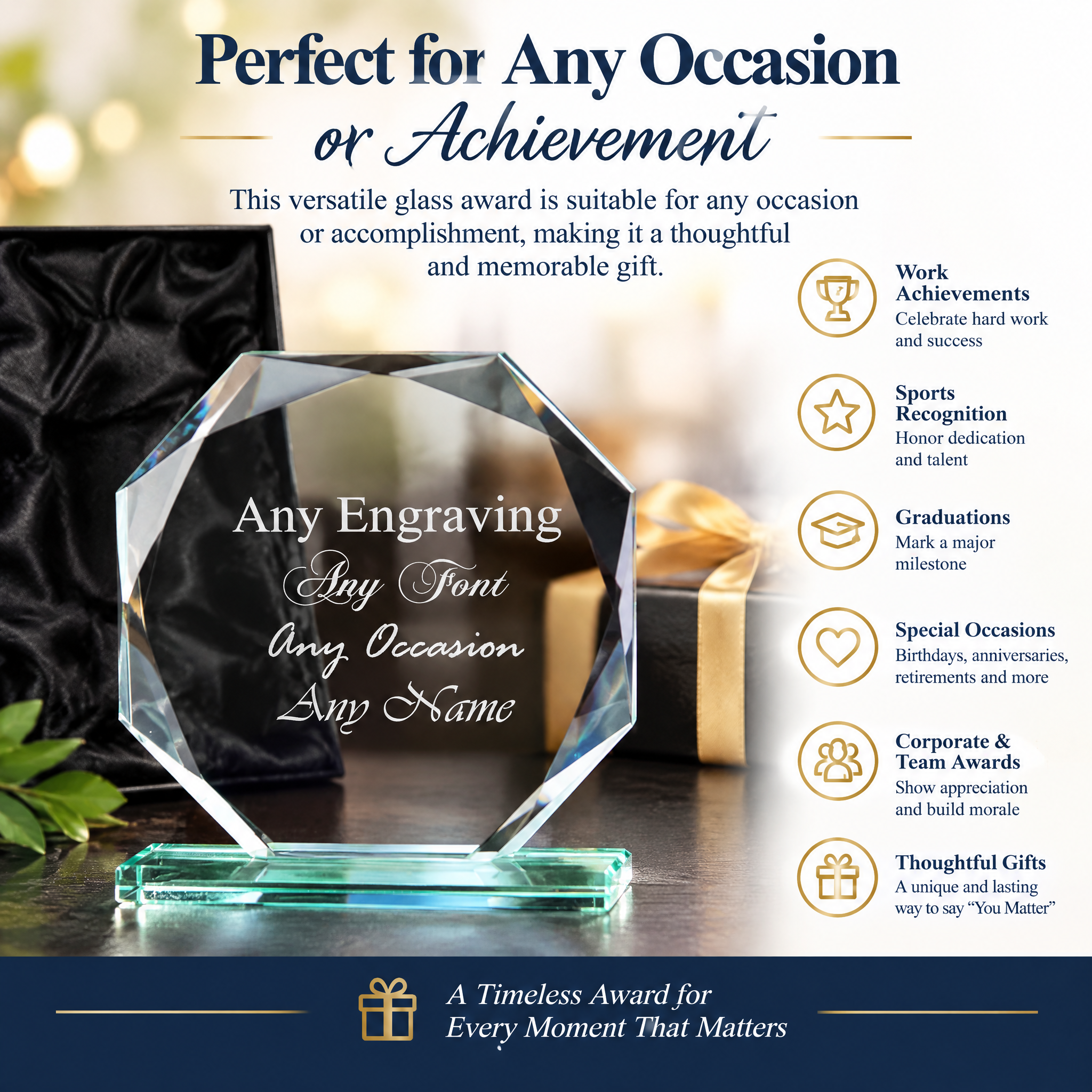 Personalised Jade Glass Trophy, 15Cm Octagonal Award For Engraving Jade Glass ukgiftstoreonline