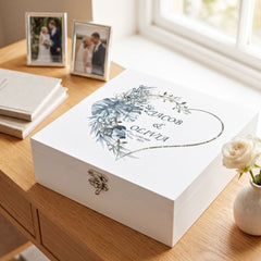 Personalised Luxury Wooden Wedding Box Keepsakes With Blue Tropical Heart Keepsake Wooden Box ukgiftstoreonline