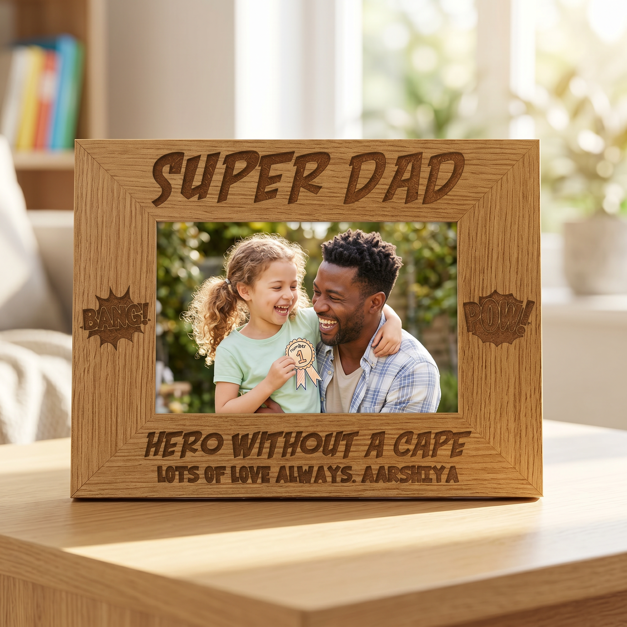 Personalised Super Dad Wooden Photo Frame Gift Daddy Photo Frame ukgiftstoreonline