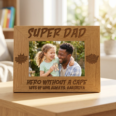 Personalised Super Dad Wooden Photo Frame Gift Daddy Photo Frame ukgiftstoreonline