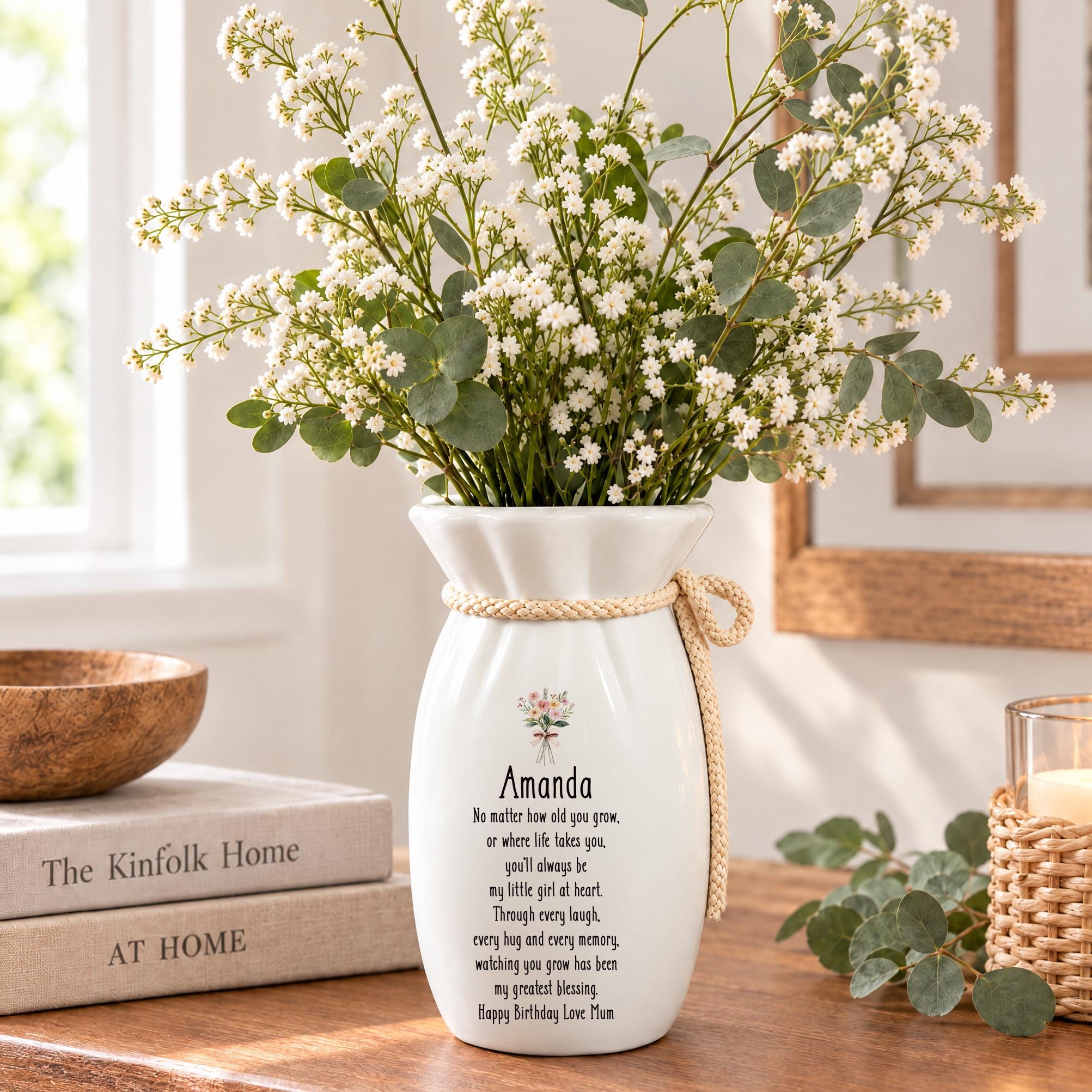 Personalised Flower Vase, Daughter Gift, Twine Detail 195X110Mm ukgiftstoreonline