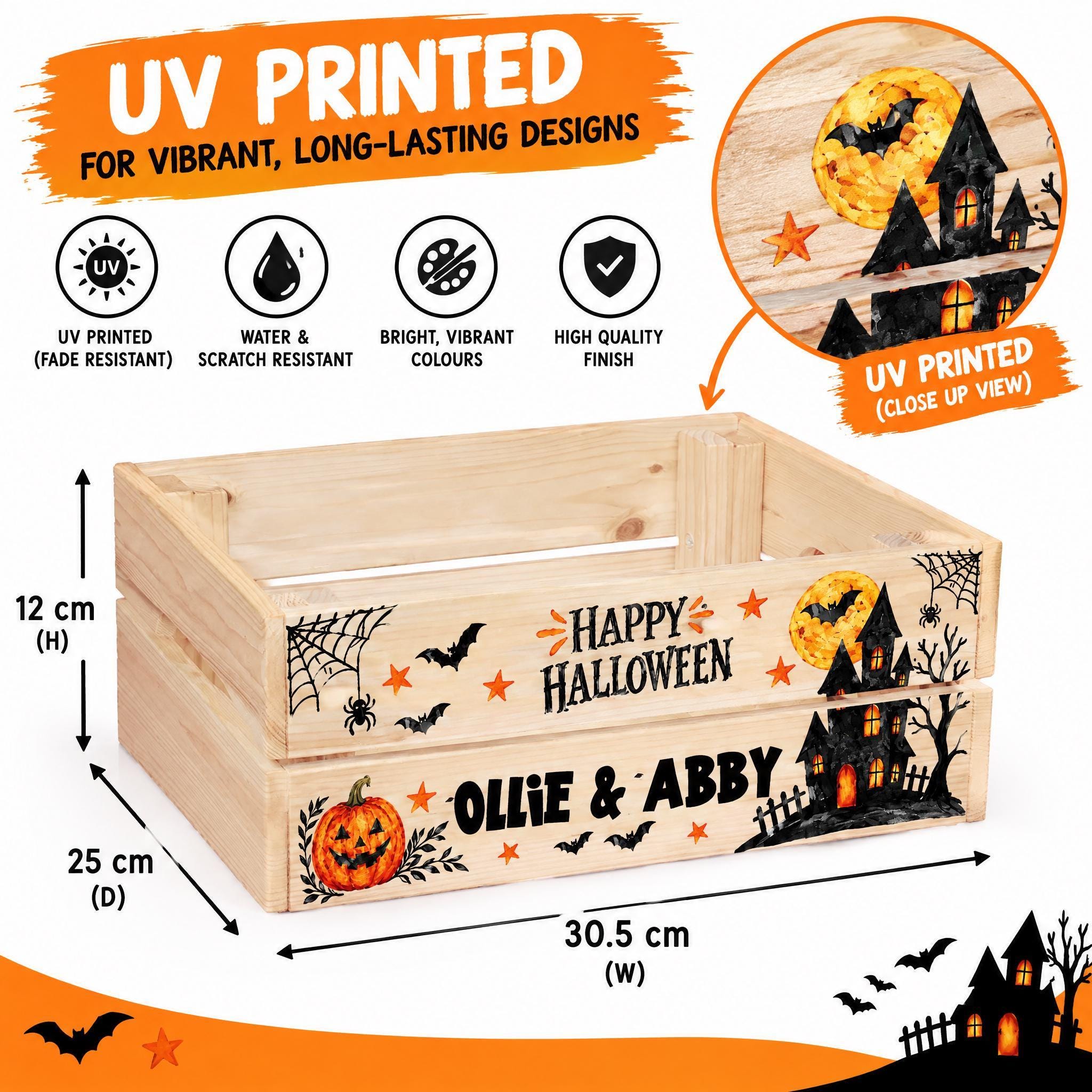 Personalised Halloween Crate, Wooden Trick Or Treat Box, 30.5Cm ukgiftstoreonline