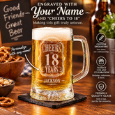 Cheers to 18 Years Birthday Gift Personalised Engraved Glass Beer Tankard personalised beer glass tankard ukgiftstoreonline