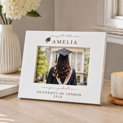 Personalised White Wooden Engraved Graduation Photo Frame Gift For University Graduate ukgiftstoreonline