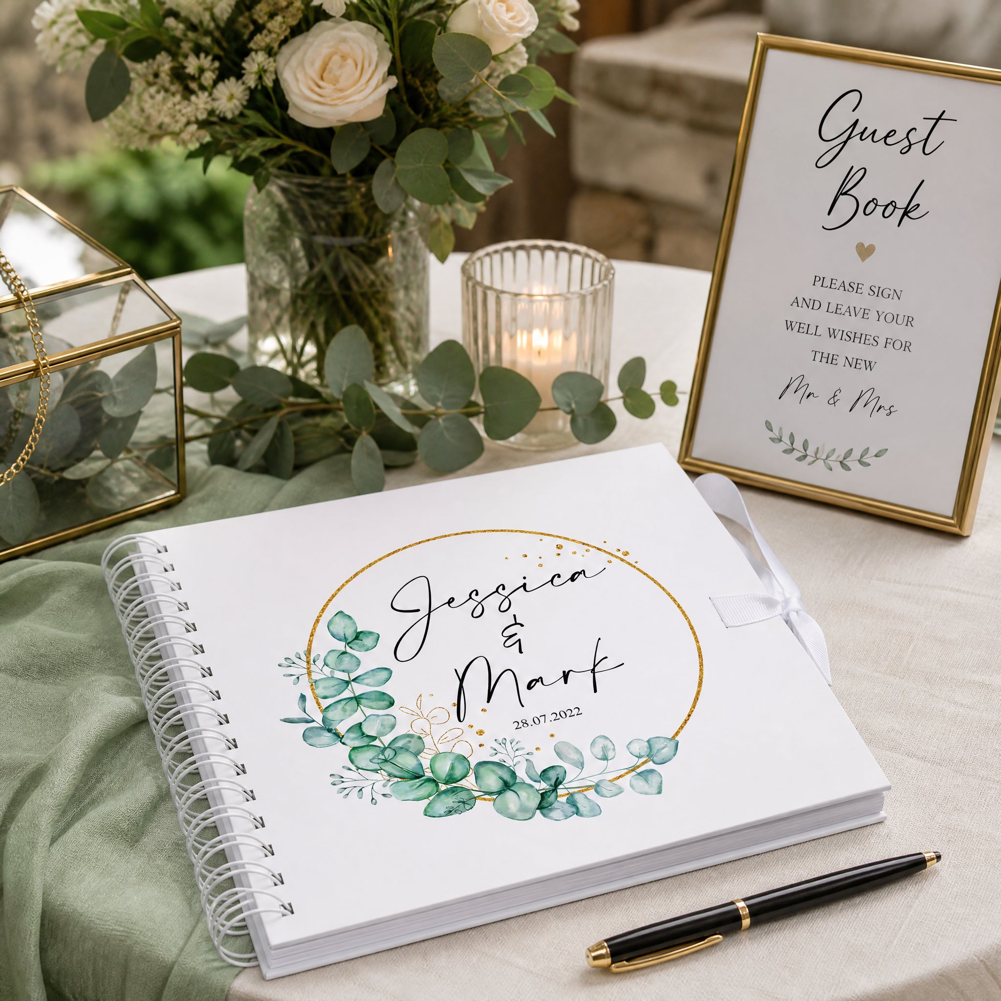 Personalised Wedding Guest Book Scrapbook With Eucalyptus Wreath Design Scrapbook ukgiftstoreonline