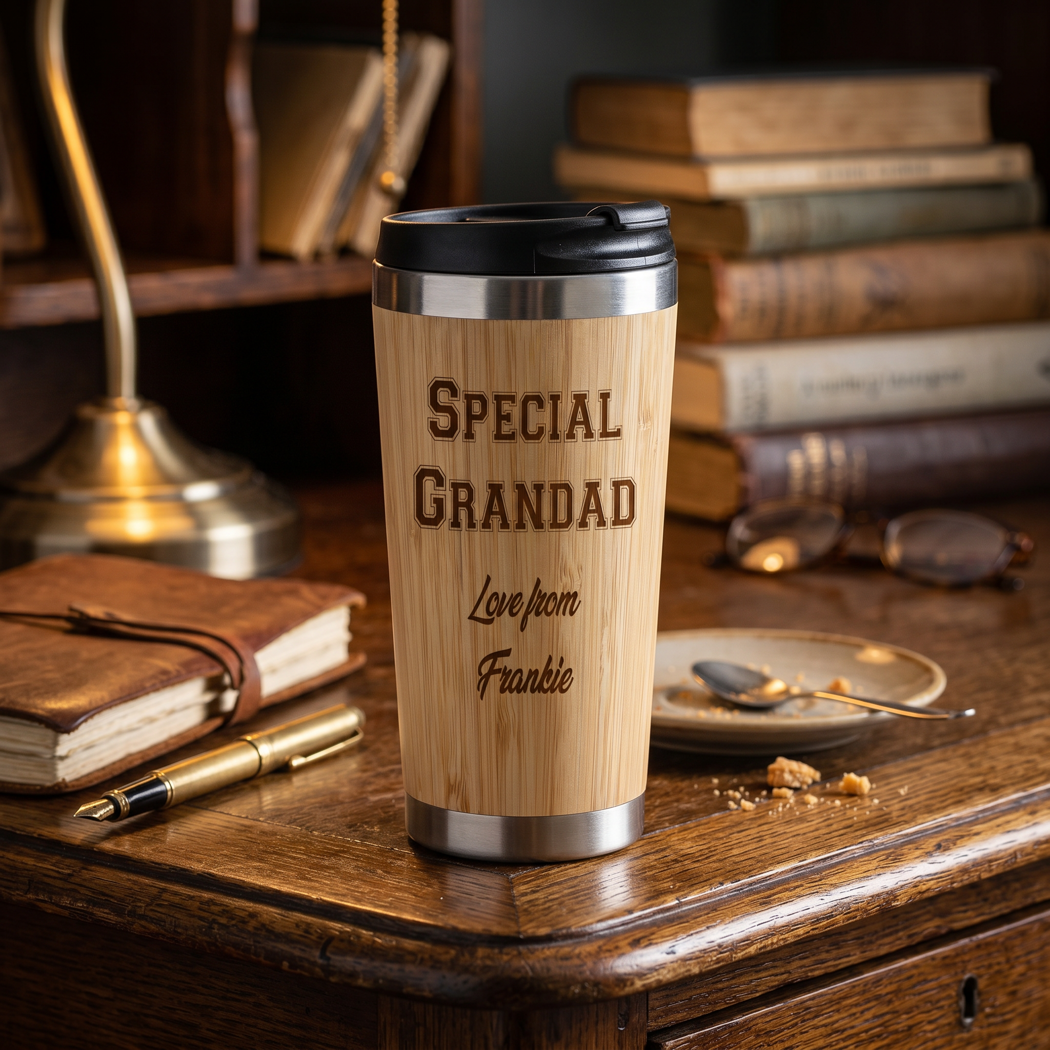 Bamboo Travel Mug For Grandad | Insulated Coffee Cup With Spill Resistant Lid – 420ml Eco Friendly Mug Personalised Mugs ukgiftstoreonline