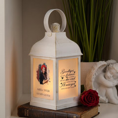 Personalised Memorial Photo Upload Lantern, Memorial Candle, Goodbyes are not forever memorial lantern ukgiftstoreonline