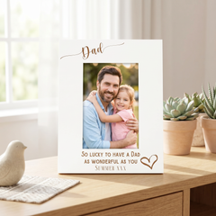 Personalised Dad Love Heart White Wooden Engraved Portrait Photo Frame Photo Frame ukgiftstoreonline