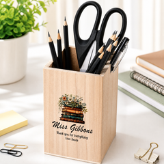 Teacher Pencil Holder Personalised Wooden Pen Pot Gift Floral Books Personalised Gifts ukgiftstoreonline