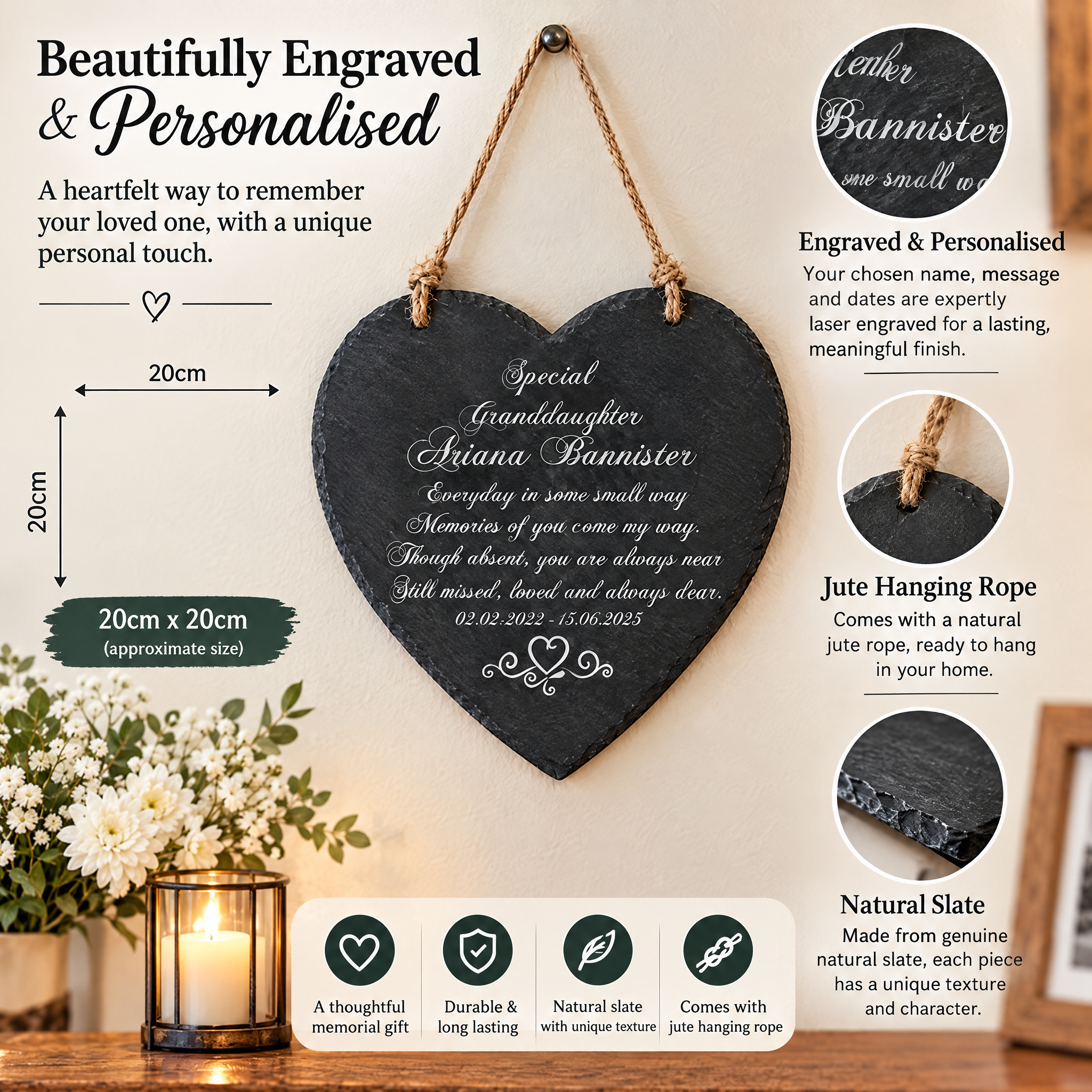 Personalised Granddaughter Memorial Remembrance Slate Plaque Heart Symbol Personalised Heart Gifts ukgiftstoreonline