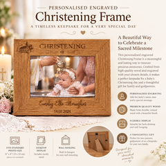 Personalised Engraved Wooden Christening Photo Picture Frame Landscape With Church Sketch Photo Frame ukgiftstoreonline
