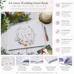 Personalised Large Wedding Memory Book A4 Size Guest Message Book Delicate Floral Design ukgiftstoreonline