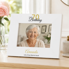 Personalised 70th Birthday Photo Frame Landscape With Name and Sentiment ukgiftstoreonline