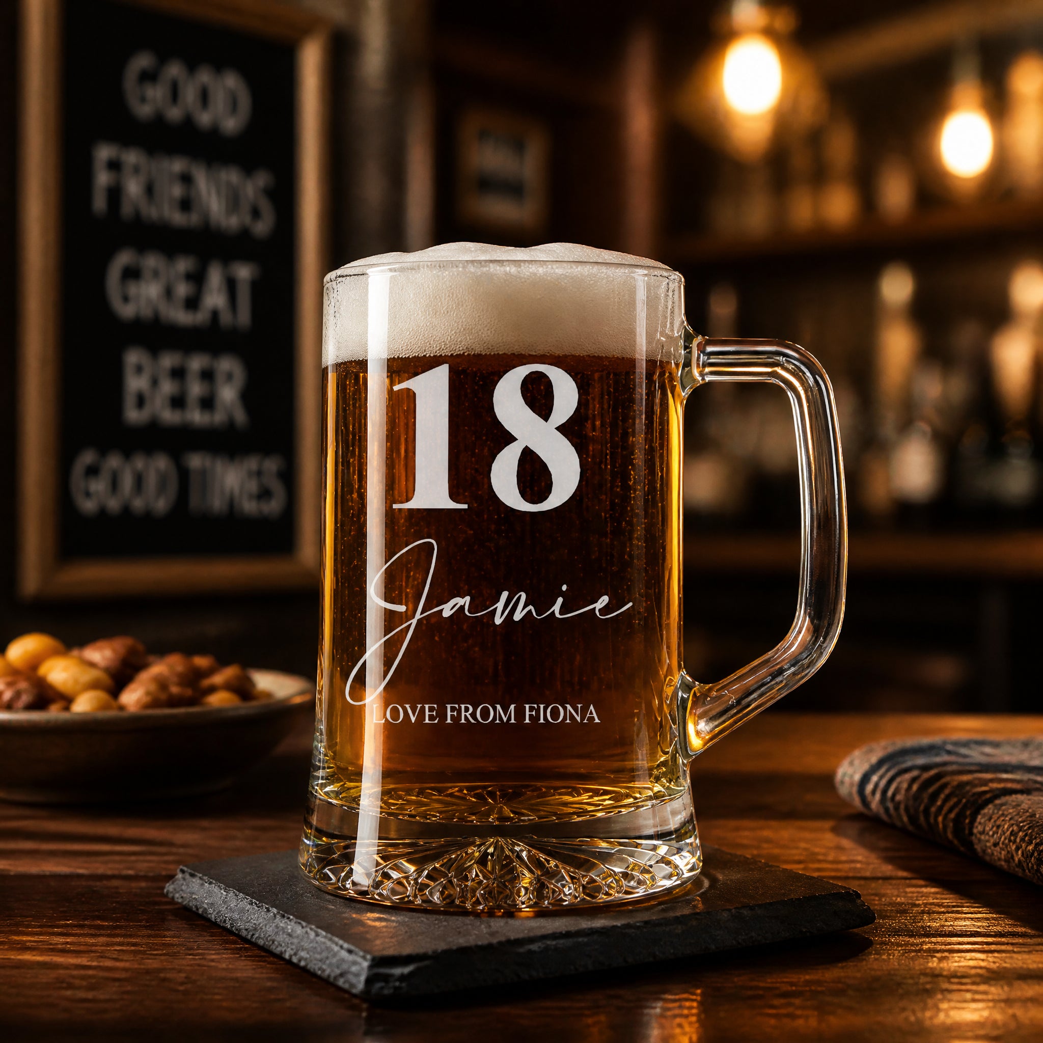 Personalised 18th Birthday Beer Glass Tankard Gift Boxed with Sentiment personalised beer glasses ukgiftstoreonline